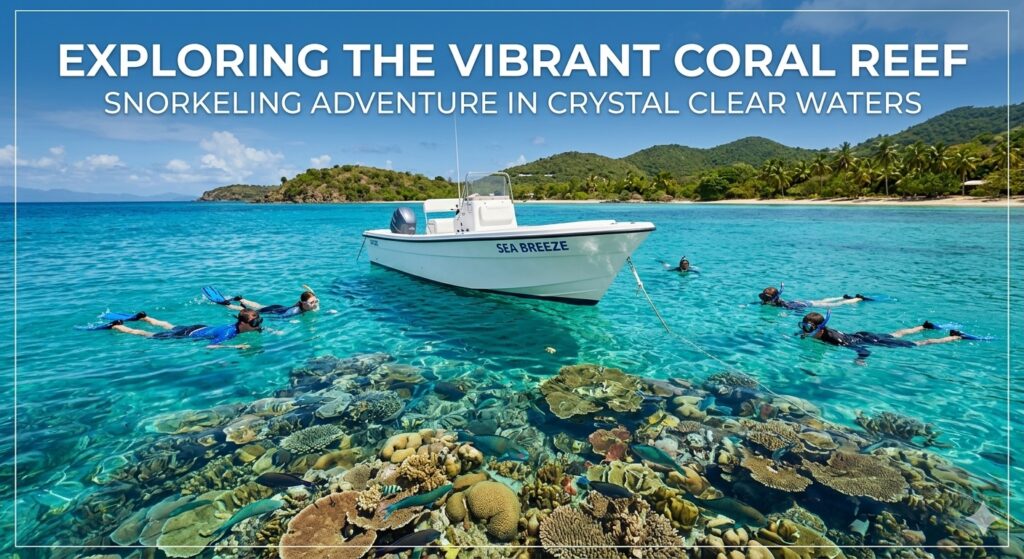 A private snorkeling boat with a small group of people in clear blue water.