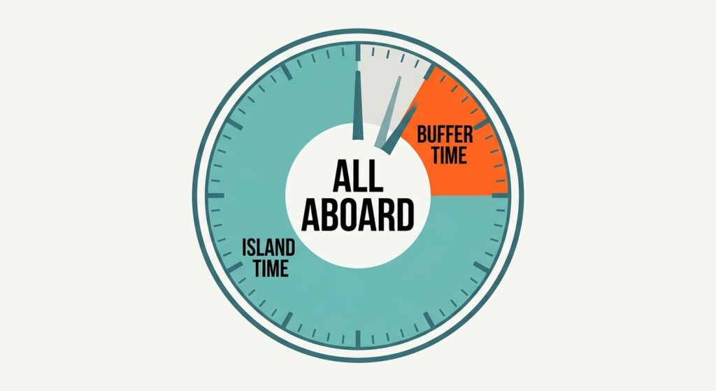 A circular gauge or clock highlighting the final two hours before ship departure as a safety buffer.