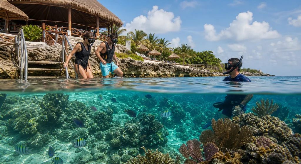 Guided shore snorkeling from a Cozumel beach club